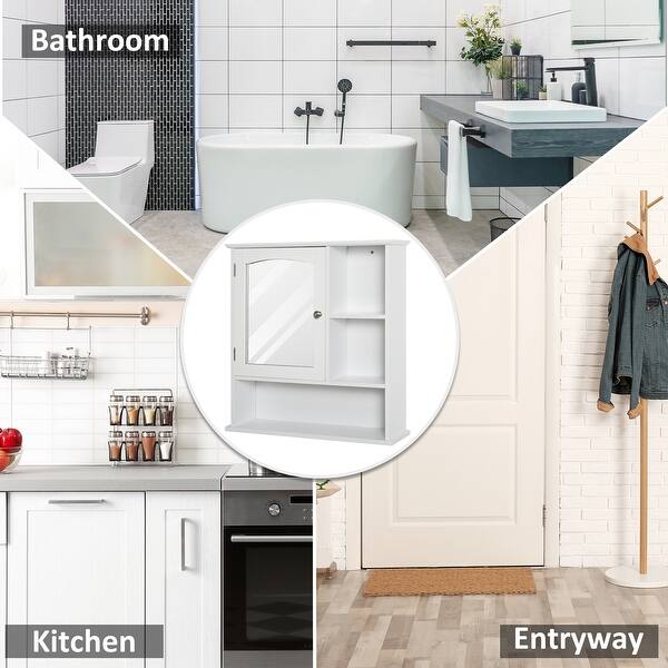 Shop Black Friday Deals On Kleankin Wall Mounted Bathroom Storage Cabinet Organizer With Mirror Adjustable Shelf And Magnetic Door Design White Overstock 32485623