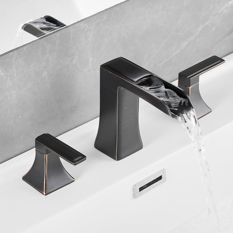 Double Handle Three-Hole Bath Waterfall Faucet with Drain