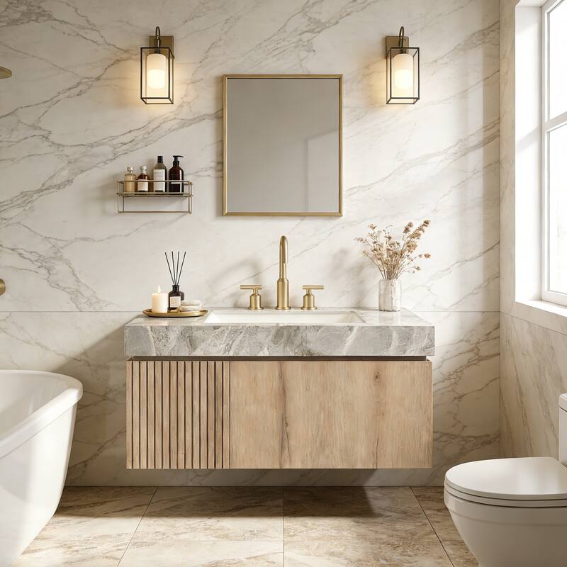 Floating Bathroom Vanity with 3 Pre-drilled Faucet Holes