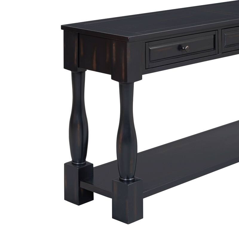 63"Long Console Table with 3 Drawers and Shelf for Entryway and Living Room in Mediterranean Design