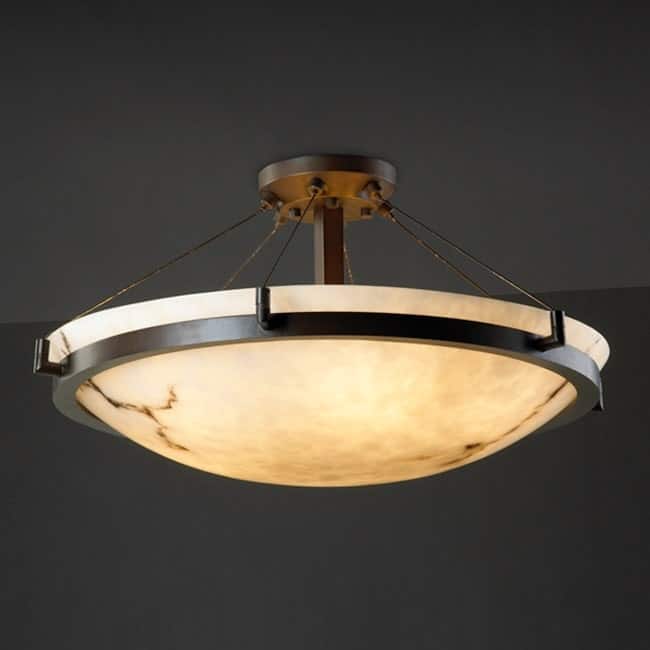 Copper Grove Helmond 6-light Dark Bronze Semi-flush Round Bowl with Faux Alabaster Shade