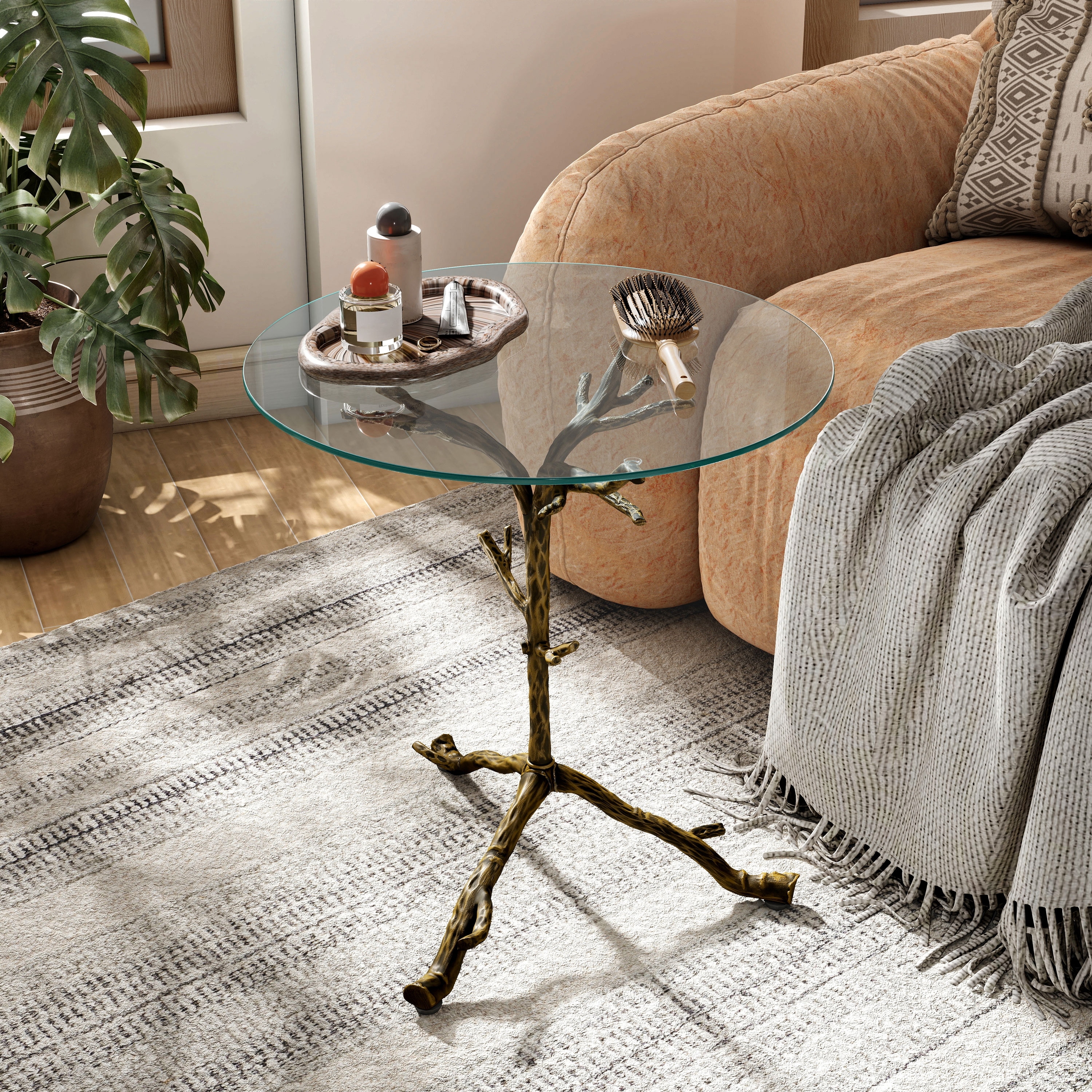 247 Shop At Home Lalia Modern Hammered Metal Tree Branch Side Table