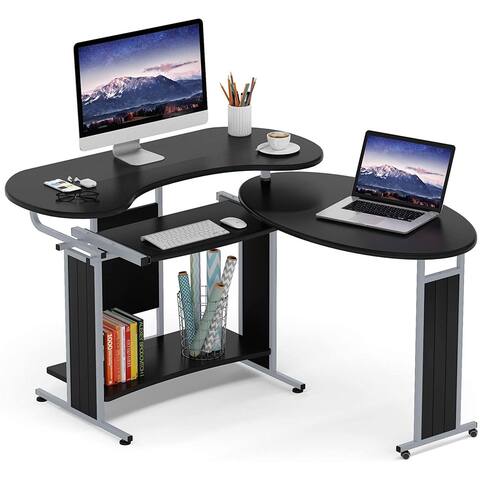 Reversible L-Shaped Computer Desk, Modern Rotating Office Corner Table