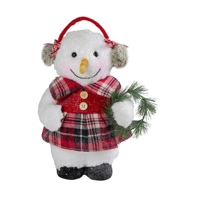 Plush Girl Snowman with Ear Muffs and Wreath Christmas Figure - 12"