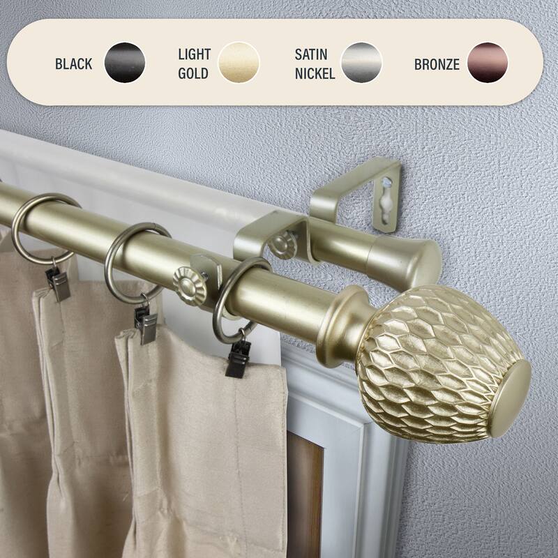 InStyleDesign Gwendi 1 inch Diameter Adjustable Double Curtain Rod - 160 to 240 inches - Light Gold