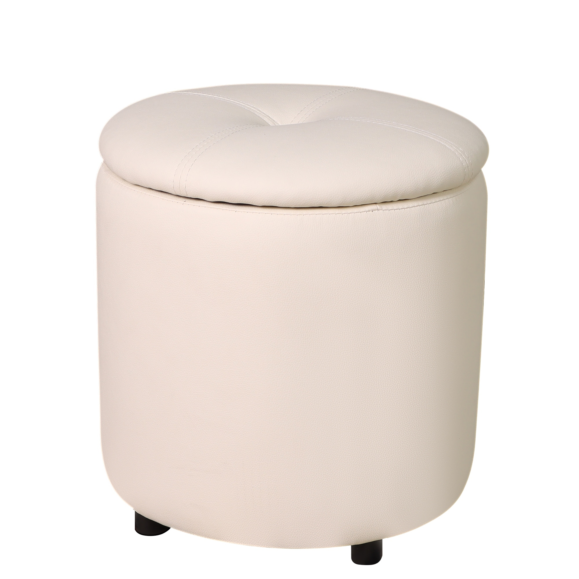 Unbranded Round Storage Ottoman Faux Leather Upholstered Footrest Stool-White