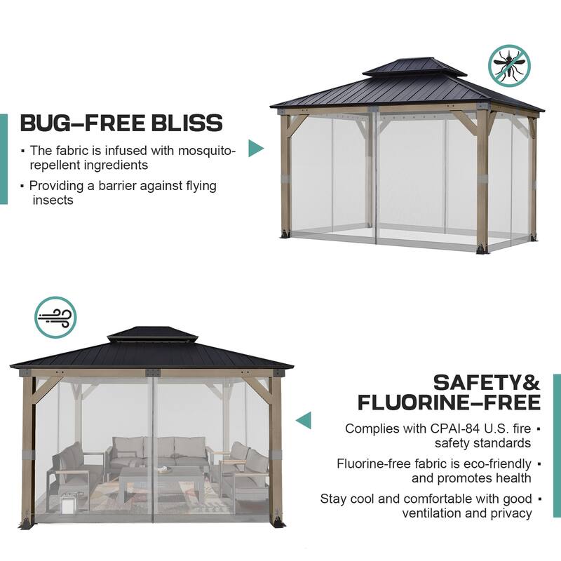 Aoodor Universal 12 x 14 ft. Gazebo Replacement Mosquito Netting Screen 4-Panel Sidewalls (Only Netting)