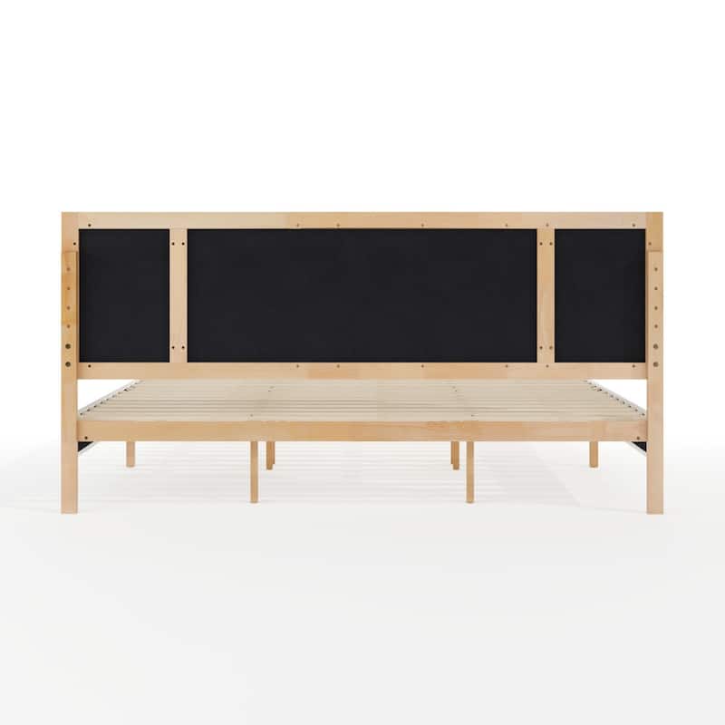 Martha Stewart Wooden Platform Bed with Upholstered Base and Triple Inset Headboard