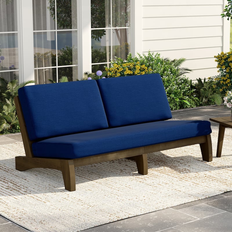 3 Seat Wood 64" W Outdoor Patio Sofa with Cushion - Natural Wood - Navy