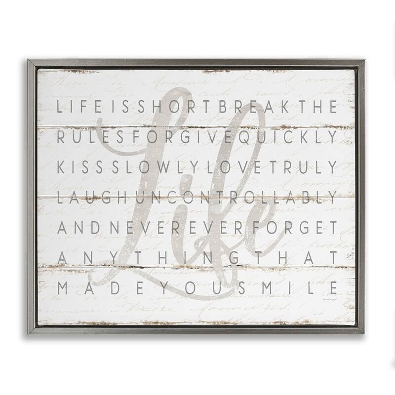 Stupell Life Is Short Smile Grey on White Planked Look Floater Frame - Off-White - 31 x 25 - Grey