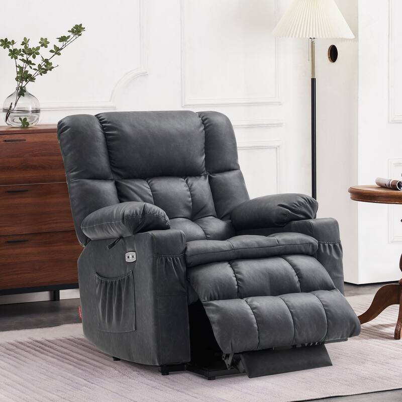 MCombo Medium Dual Motor Power Lift Recliner Chair Infinite Position, Massage and Heat, Extended Footrest, Faux Leather 7890