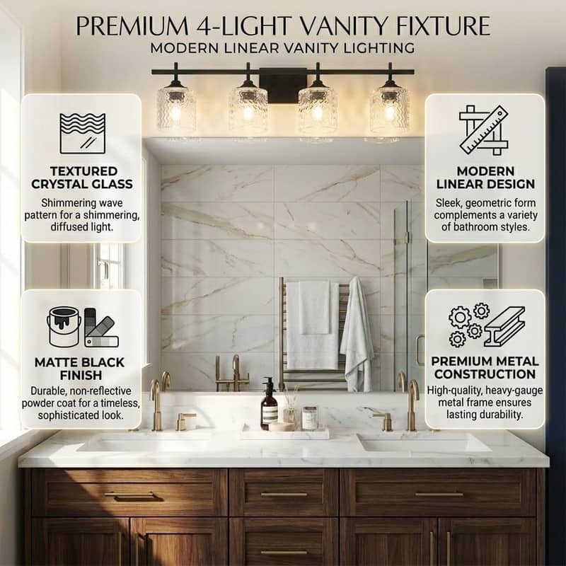 Acroma 4-light Modern Dimmable Bathroom Vanity Light with Art Glass