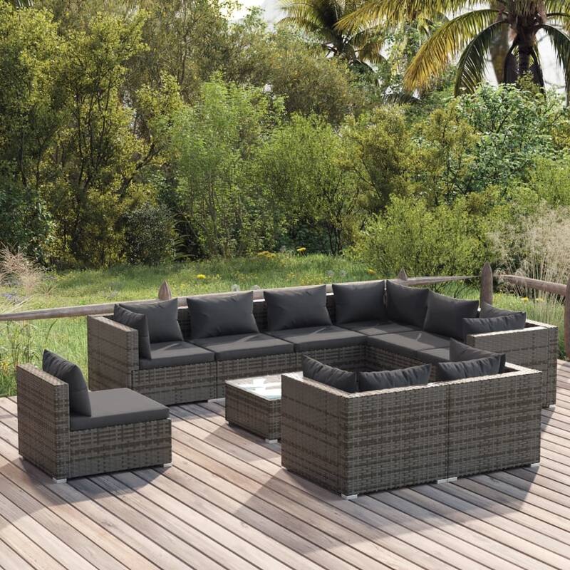 vidaXL Patio Lounge Set Outdoor Sectional Sofa Set Table Garden Poly Rattan - 27.6" x 27.6" x 23.8"