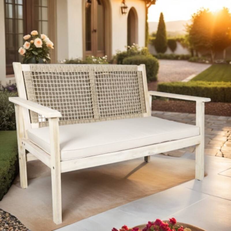 Outdooor Loveseat with Acacia Wood Frame and Cushions - Beige