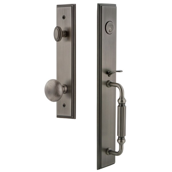 Grandeur CARFGRFAV_ESET_234 Carre Solid Brass Rose Keyed Entry Single Cylinder Full Plate "F" Grip Handleset with Fifth Avenue