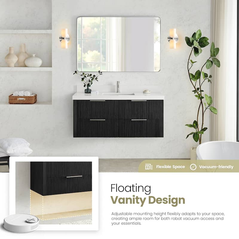 Barcelona Floating Bath Vanity with Quartz Stone Top without Mirror