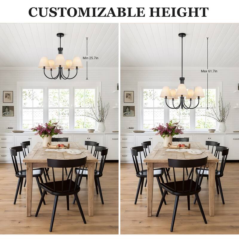 Farmhouse Wheel Chandelier Mid-century Pendant Fixture with Fabric Shades for Interior Lighting