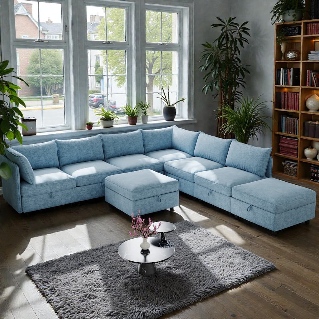 Modular Sectional Sofa with Storage, 8-Seat Convertible Sleeper Sofa Set, Chenille Flexible Modular Combination