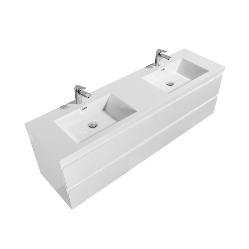 Alma-Pre 84 Inch Wall Mount Vanity with White Double Sink