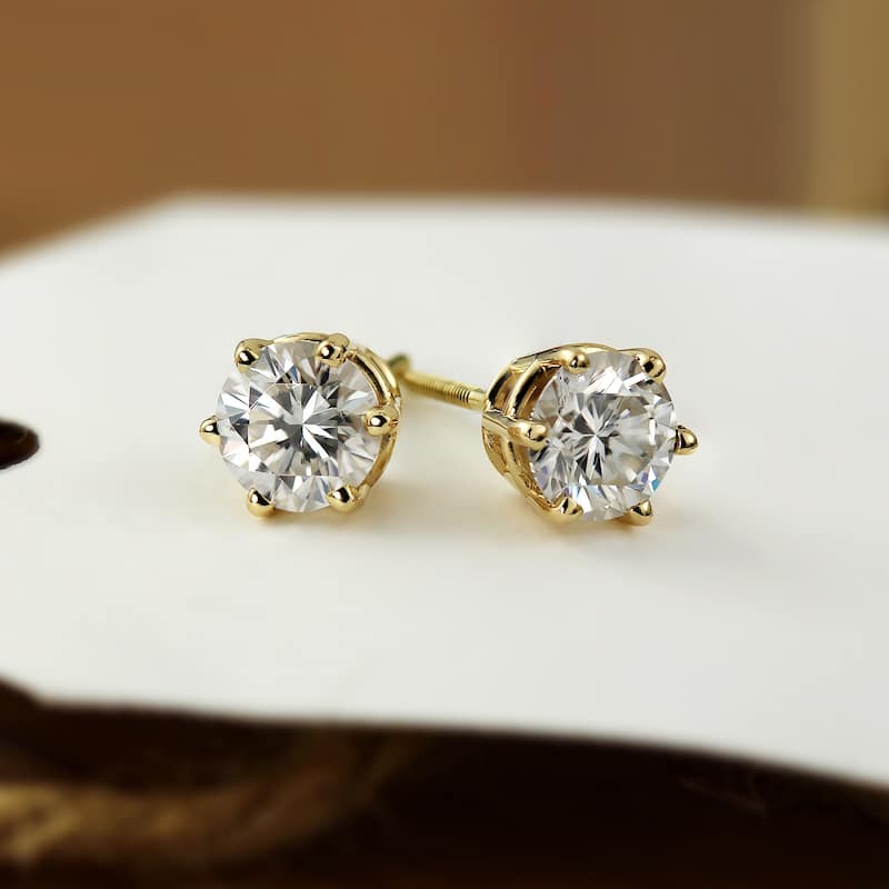 Auriya 1ctw Round Moissanite Stud Earrings 14k Gold - 5 mm