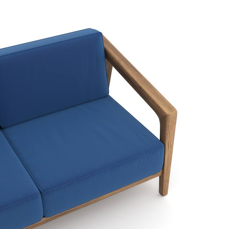 Nea Outdoor Loveseat, Dark Blue, Natural Brown Acacia Wood 55 Inch
