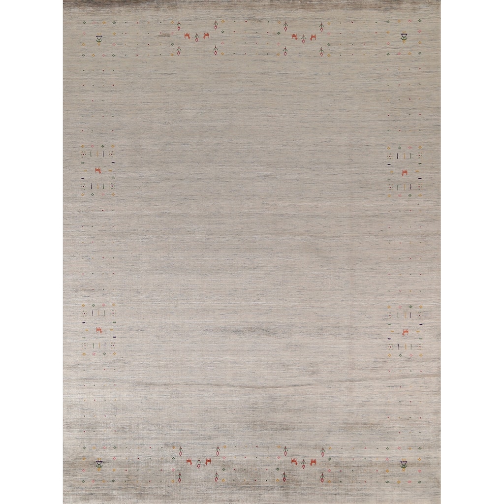 Beige Tribal Gabbeh Area Rug Hand-Knotted Wool Carpet - 7'10" x 9'8"