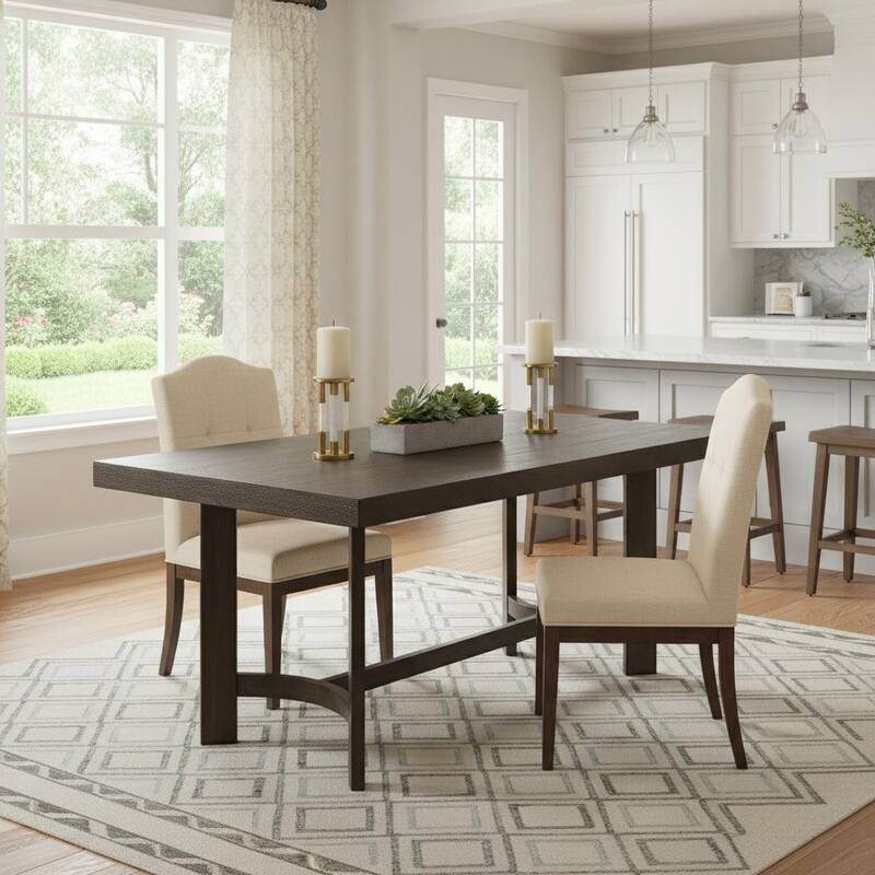 HomeRoots 70" Espresso Wood Trestle Base Dining Table - 70.00 in. x 30.00 in. x 42.00 in. - Oak - 70.00 in. x 30.00 in.  x 42.00 in.