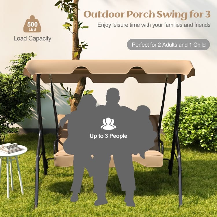3 Seat Outdoor Patio Canopy Swing with Cushioned Steel Frame - 67.5" x 43.3" x 60.5"(L x W x H)