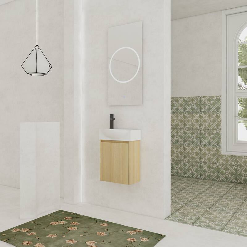 GDFStudio - Levistar Modern Wall-Mounted Bathroom Vanity with Scratch-Resistant Sink & Soft Close Door for Small Space