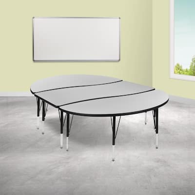 3 Piece 86" Oval Wave Flexible Grey Kids Adjustable Activity Table Set