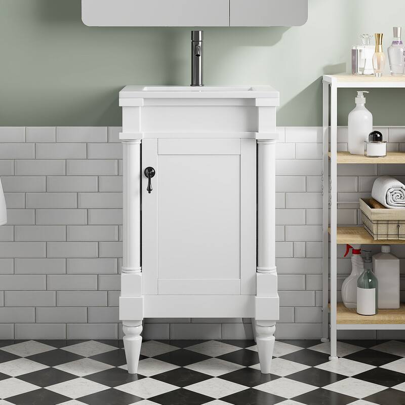 Freestanding Small-Space Cabinet with a Single Sink and Adjustable Shelf, 18" Modern Bathroom Vanity with Sink & Storage