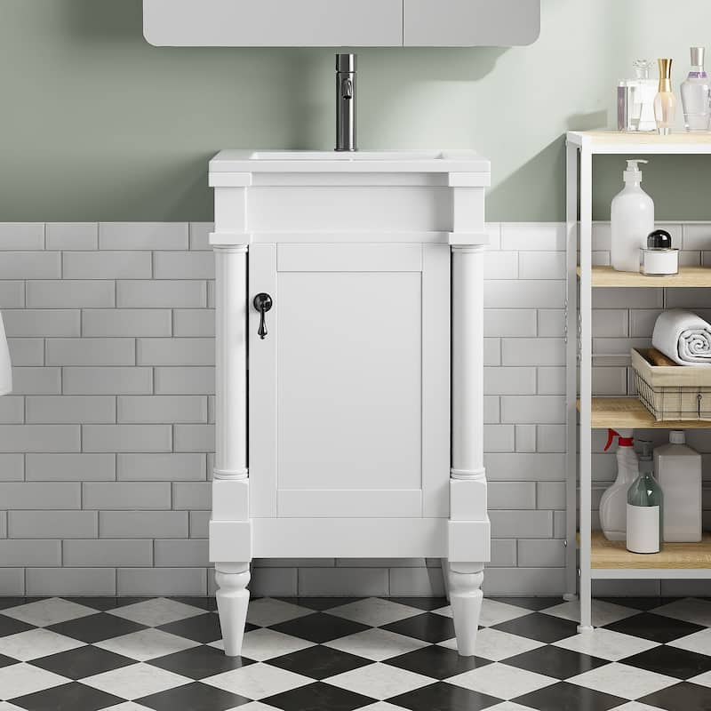 Roomfitters 18" Vanity with Sink, Freestanding Bathroom Cabinet with Door and Shelf, Small Space Storage Unit