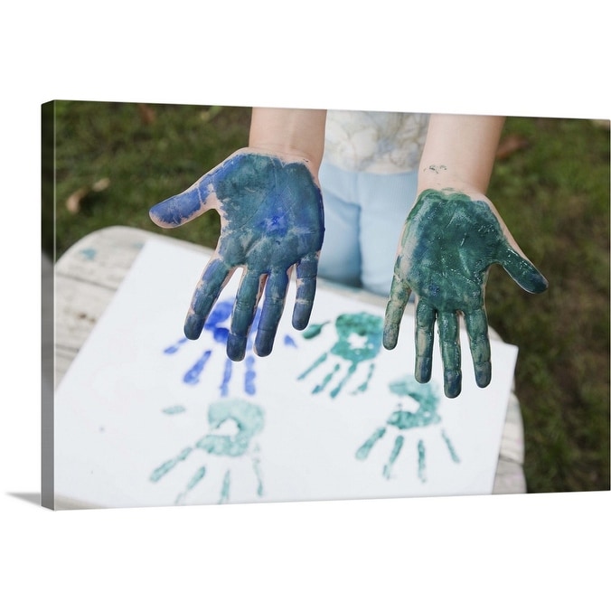 Shop Child With Handprint Painting And Paint On Hands Canvas