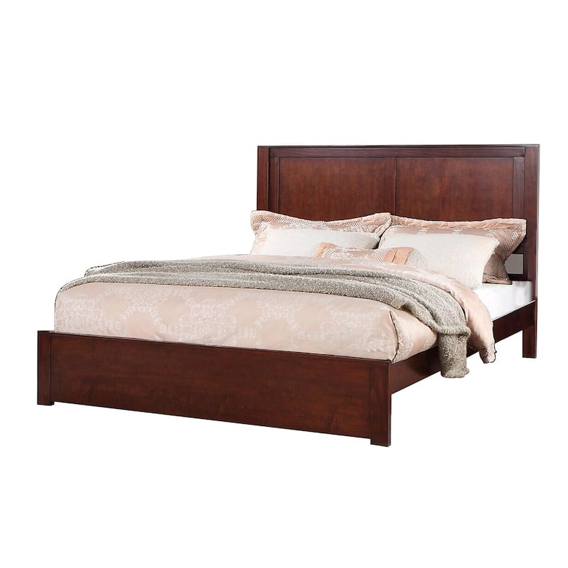 Wooden Eastern King Bed with 2 Panels Headboard Design - Cherry