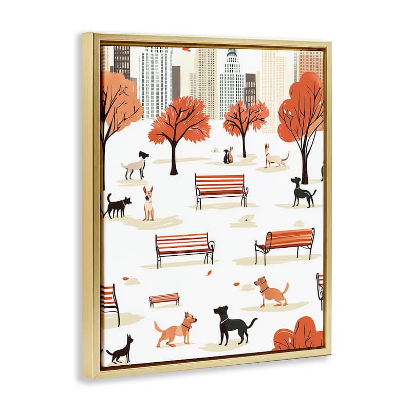 Stupell Autumn City Park Dogs Framed Floater Canvas Wall Art Design By Arlington Prints