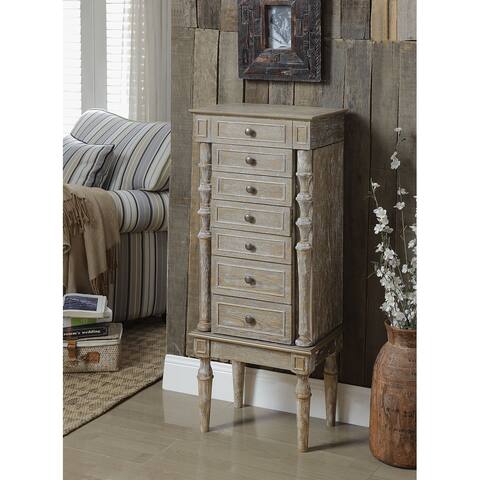 Wood Jewelry Armoire With 6 Drawers And Top Lid in Weathered Oak Brown