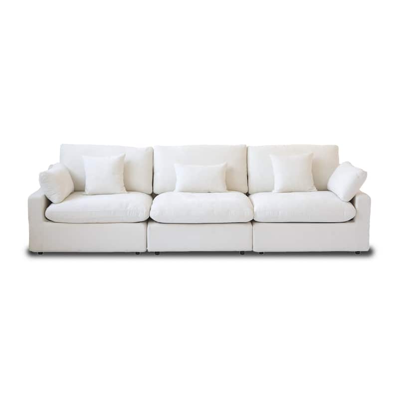 Modern Comfy Linen Sectional Sofa 3-Seater Down Filled Cloud Couch