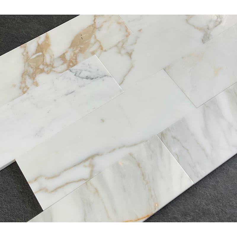 Calacatta Gold 4 x 12 Subway Wall and Floor Tiles - Case (5 Sheets)