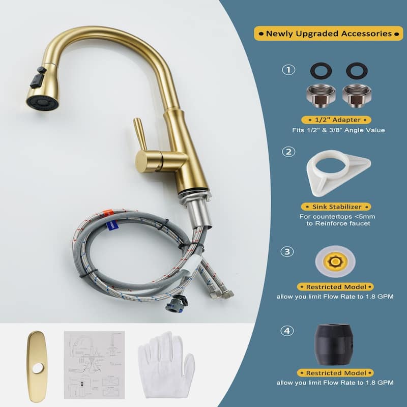 WOWOW Single Handle 3-Mode Pull Out Sprayer Kitchen Faucet