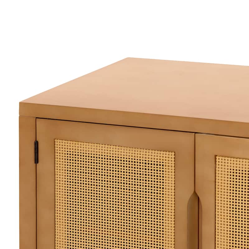 Christopher Knight Home - Modern Acacia Wood PE Cane 4-Door Storage Sideboard Cabinet with Locking Cabinets