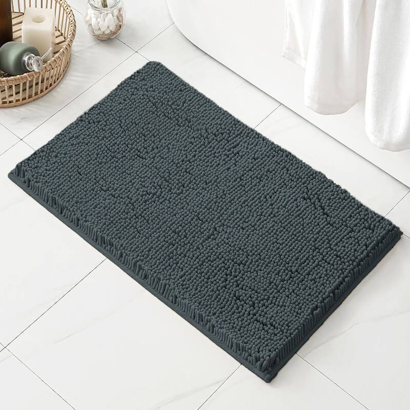 24"x16" - Charcoal Grey Large Soft Cozy Plush Chenille Bath Mat Bathroom Rug - Charcoal Grey