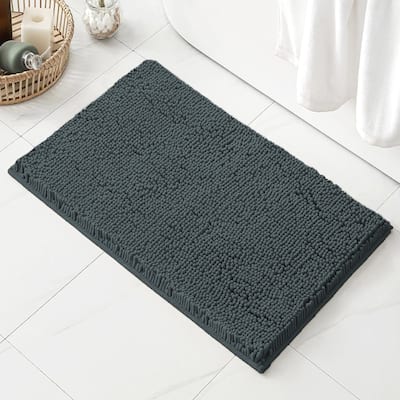 24"x16" - Charcoal Grey Large Soft Cozy Plush Chenille Bath Mat Bathroom Rug