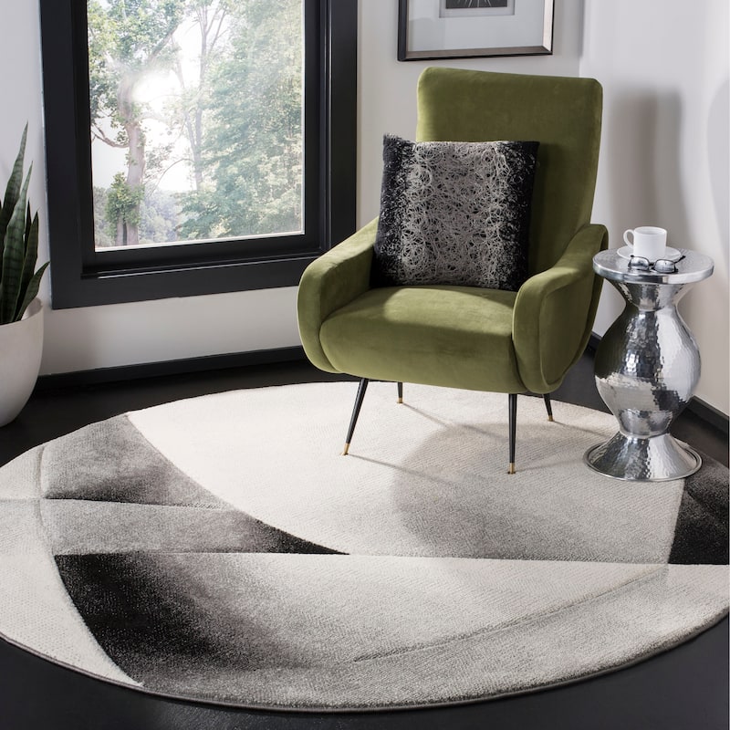 SAFAVIEH Hollywood Hrissonka Mid-Century Modern Abstract Rug - 5'3" Round - Grey/Dark Grey