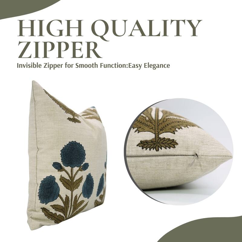 Fabdivine Hand Block Print Floral Pillow Cover Linen Cushion Case for Sofa Guest Room Fall Home Accent Gift, Shehjan