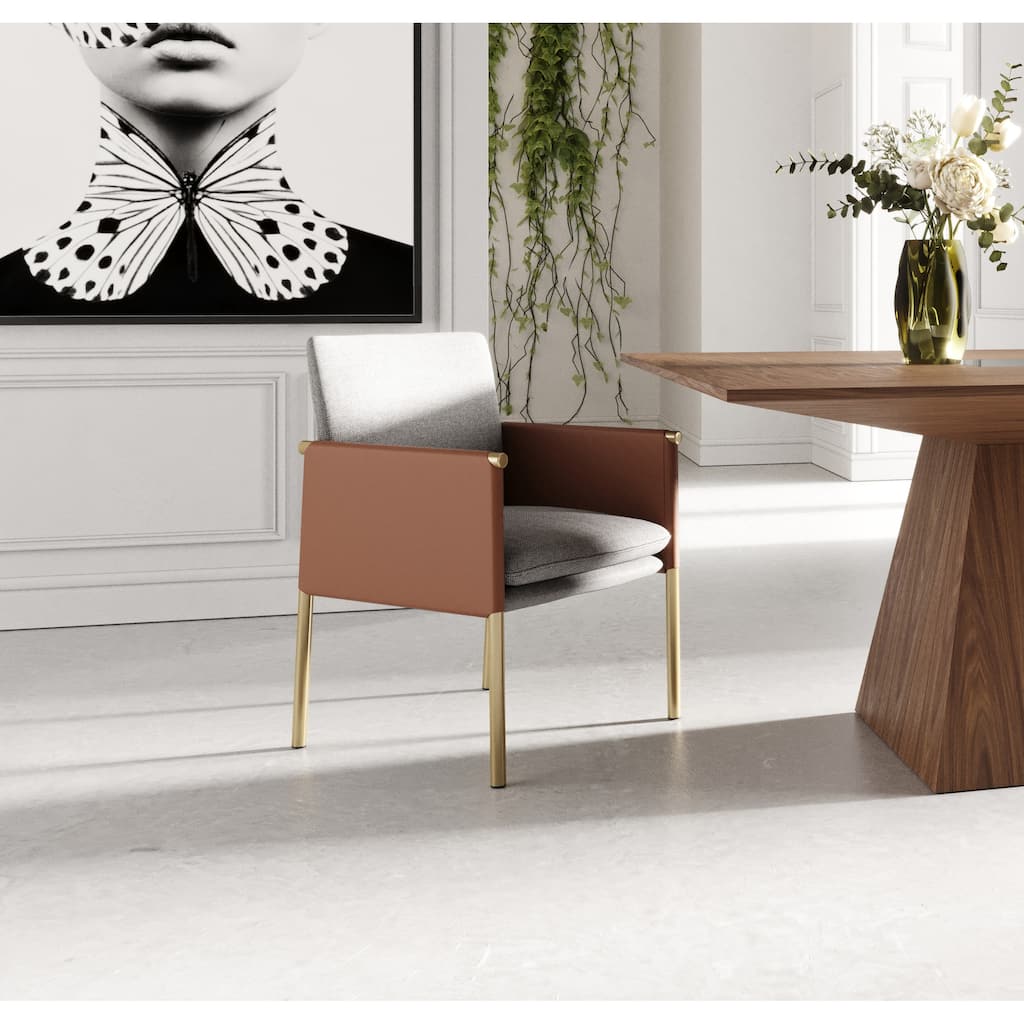 Modrest Pettit Modern White & Brass Arm Dining Chair