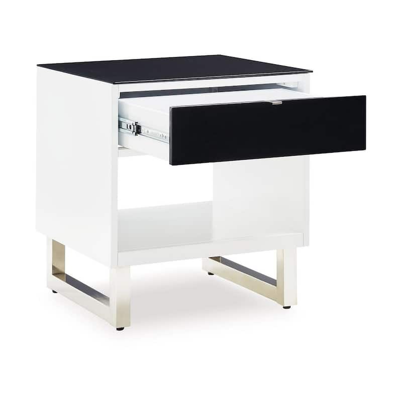 21.88 in. White and Black Rectangle Wood End Table with Storage Drawer for Convenience