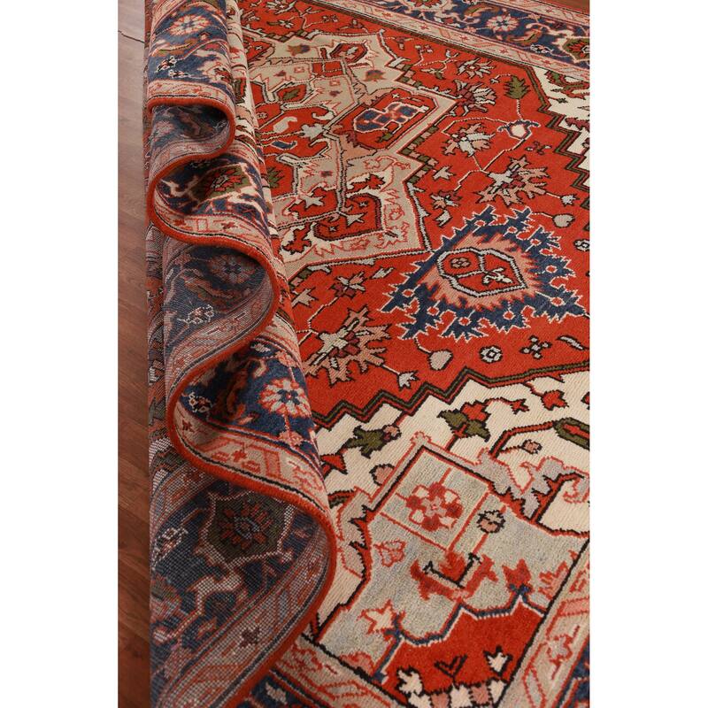 Hand Knotted Oriental 100% Wool Carpet Traditional Medallion Oranges & Rust Heriz (serapi) Area Rug - 11' 10'' X 9' 0''