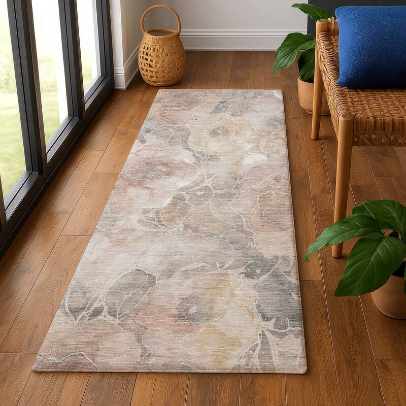 Premium Washable Super Soft Modern Floral Mayfield Rug - Taupe - 2'3" x 7'6"