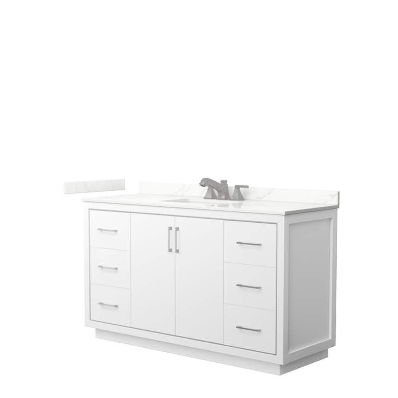 Icon 60-inch Single Vanity, Quartz Top - White, Nickel Trim, Giotto Quartz Top