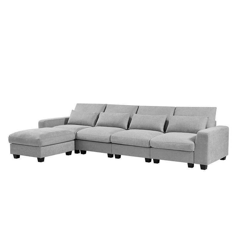 Modular L-Shape Feather Filled Sectional Sofa with Reversible Chaise